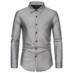 Pulcykp Herren Langarm Button Down Revers Hemd Disco Party Weihnachten Ball Shirt, A303-Silber, XL von Pulcykp