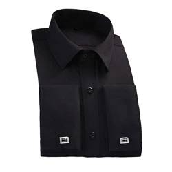 Pulcykp Herren Slim Fit French Manschettenknöpfe Hemd Langarm Baumwolle Smoking Hemd Formal Dress Shirts, Schwarz , 58 von Pulcykp