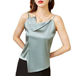 Pulcykp Seidiges Tank Top Damen Satin Bluse Crop Top Neckholder Blusen Unregelmäßige Tops V Ausschnitt Satin Camisole, Bean GN, 38 von Pulcykp