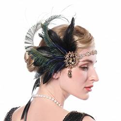 Pulcykp Vintage Damen Elastisches Feder-Stirnband Strass 1920er Jahre Party Stirn Dekorationen von Pulcykp