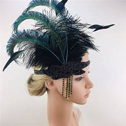 Pulcykp Vintage-Damen-Stirnband, elastisch, mit Federn, 1920er-Jahre, Party-Stirn-Kopfbedeckung von Pulcykp