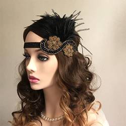 Pulcykp Vintage-Feder-Stirnband für Damen, elastisch, mit Perlen, Feder-Kopfschmuck im 1920er-Jahre-Stil von Pulcykp