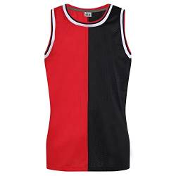 Pullonsy Herren Blank Basketball Trikots Mesh Athletic Sport Shirts Plain Performance Team Uniformen, Schwarz & Rot verschüttet, XL von Pullonsy