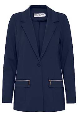 Pulz Jeans PZKIRA Blazer Damen Blazer Longblazer Jacke mit Reverskragen und Knopf mit Reißverschluss mit Stretch, Größe:2XL, Farbe:Dark Sapphire (194020) von Pulz Jeans