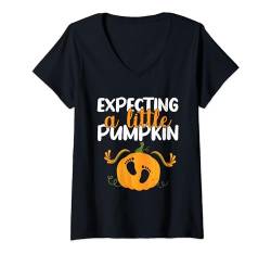 Expecting A Little Pumpkin Schwangerschaftsoffenbarung Halloween Baby T-Shirt mit V-Ausschnitt von Pumpkin Lover Halloween Expecting Mother