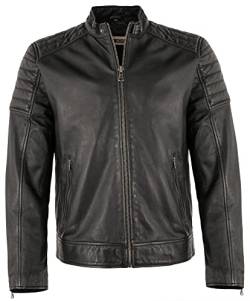 Punchball - Herren Echtleder Lederjacke Bikerjacke Lammnappa schwarz Größe 56 von Punchball