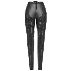 Punk Rave Gothic Viktorianische Kunstlederleggings Spitze Blumenmuster bestickte Hosen für Frauen - Schwarz - Klein von Punk Rave