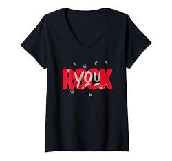 Damen We will ROCK YOU - Schriftmotiv für Rockfans - Rockmusik T-Shirt mit V-Ausschnitt von Punk Rock Musik Co.