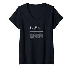 Damen Pura Vida Definition in weißem typografischem Design T-Shirt mit V-Ausschnitt von Pura Vida