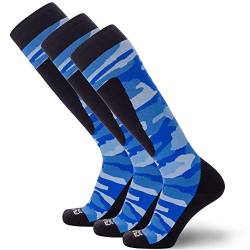 Midweight Camo Snowboard Socken - Merinowolle Winter Cold Weather OTC Skisocken (S, 3 Paar - Blau) von Pure Compression