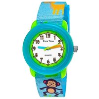 Pure Time Quarzuhr Tiere Kinder Textil Armbanduhr, Kinderuhr in hell blau, grün & weiß von Pure Time