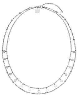 Purelei® Plain Halskette, Doppelreihige Halskette für Frauen, Wasserfestes Halskette aus Edelstahl mit runden Anhängern, Lange verstellbar 40-50 cm (Silber) von Purelei