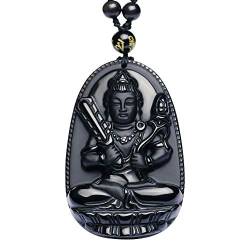 Purmy Buddha Anhänger Naturstein Amulett, Akashagarbh Jade Buddha mit Verstellbarer Schwarzer Perlenkette 52-72cm von Purmy