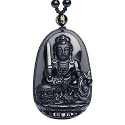 Purmy Buddha Anhänger Naturstein Amulett, Manjushri Jade Buddha mit Verstellbarer Schwarzer Perlenkette 52-72cm von Purmy