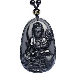 Purmy Buddha Anhänger Naturstein Amulett, Samantabhadra Jade Buddha mit Verstellbarer Schwarzer Perlenkette 52-72cm von Purmy