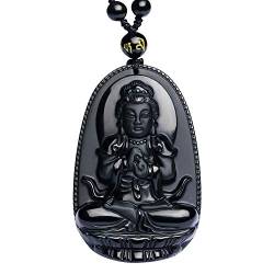 Purmy Buddha Anhänger Naturstein Amulett, Vairocana Jade Buddha mit Verstellbarer Schwarzer Perlenkette 52-72cm von Purmy