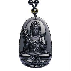 Purmy Buddha Anhänger Naturstein Amulett, Vajrapani Jade Buddha mit Verstellbarer Schwarzer Perlenkette 52-72cm von Purmy