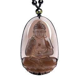 Purmy Eis Buddha Anhänger Naturstein Amulett, Amitabha Jade Buddha mit Verstellbarer Schwarzer Perlenkette 52-72cm von Purmy