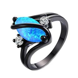Purmy Frauen Ring Schwarzes Gold überzogen Blauer Opal Jubiläumsversprechen Hochzeit Band Engagement Größe 62 (19.7) von Purmy