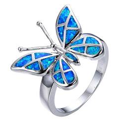 Purmy Frauen Ring Weißes Gold überzogen Blauer Opal Schmetterling zum Freundin Liebhaber Versprechen Hochzeit Größe 54 (17.2) von Purmy