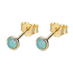 Purmy Opal Ohrringe Silber 925,Ohrstecker Damen 14ct Vergoldet Runde Form,Oktober Geburtsstein Modeschmuck für Frauen Grüner Opal von Purmy