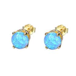 Purmy Opal Ohrringe Silber 925,Ohrstecker Damen Runde Form,Oktober Geburtsstein Modeschmuck für Frauen Vergoldet Blauer Opal von Purmy