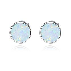 Purmy Opal Ohrringe Silber 925,Ohrstecker Damen Runde Form,Oktober Geburtsstein Modeschmuck für Frauen Weißer Opal von Purmy