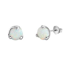 Purmy Opal Ohrringe Silber 925 Damen Ohrstecker,Weißer Opal Runde Form,Opal Schmuck Hochzeit Modeschmuck Ohrringe für Frauen,Silber von Purmy