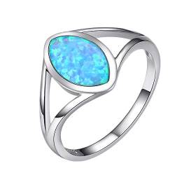 Purmy Silber Ring 925 Blauer Opal Damen Ringe Augenform Blattform,Minimalistischer Schmuck Jubiläumsgeschenke Hochzeit Verlobung Ring Verlobung Größe 52 (16.6) von Purmy