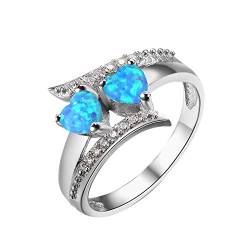 Purmy Silber Ring 925 Blauer Opal Damen Ringe Doppelt Herz,Minimalistischer Schmuck Jubiläumsgeschenke Hochzeit Verlobung Ring Verlobung Größe 57 (18.1) von Purmy