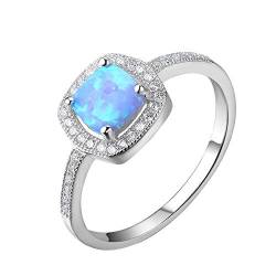 Purmy Silber Ring 925 Blauer Opal Damen Ringe Quadratische Form,Minimalistischer Schmuck Jubiläumsgeschenke Hochzeit Verlobung Ring Verlobung Größe 57 (18.1) von Purmy