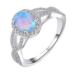 Purmy Silber Ring 925 Blauer Opal Damen Ringe Runde Form,Minimalistischer Schmuck Jubiläumsgeschenke Hochzeit Verlobung Ring Verlobung Größe 54 (17.2) von Purmy