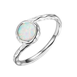 Purmy Silber Ring 925 Weißer Opal Damen Ringe Runde Form,Minimalistischer Schmuck Jubiläumsgeschenke Hochzeit Verlobung Ring Größe 57 (18.1) von Purmy