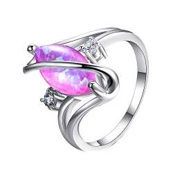 Purmy Weißes Gold überzogen Frauenringe Rosa Opal Anniversary Versprechen Hochzeit Band Engagement Ring Größe 60 (19.1) von Purmy