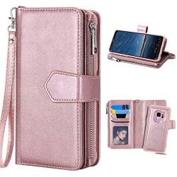 Hülle Galaxy S9 Rose Gold, Galaxy S9 Geldbeutel, Purple Angel Magnet Leder Handyhülle Abnehmbar Brieftasche Flip Case Cover im Ständer Kartenfach Schutztasche Schale Etui von Purple Angel