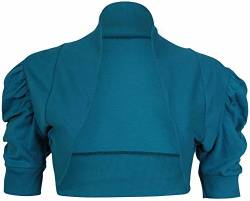 Damen Bolero Gerippt Gerafft Kurzarm Vorne Offen Eng Bauchfrei Schulterjacke Top - 40 - 42, Petrol von Purple Hanger