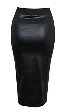 Damen Kunstleder Damen Elastischer Bund Bodycon Stretch Lack-optik Bleistift Enganliegend Rohr Midirock - Schwarz, 40 / 42 von Purple Hanger