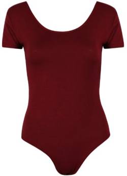 Damen Schlicht Kurze Flügelärmel Damen Druckknopf Druckknopfverschluss Rund U-ausschnitt Stretch Body T-Shirt Top - Weinrot, 36-38 von Purple Hanger