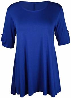 Purple Hanger - T-Shirt Top Damen Übergröße Elastisch Runder Ausschnitt Geknöpft 3/4 Ärmel - 50-52, Königsblau von Purple Hanger