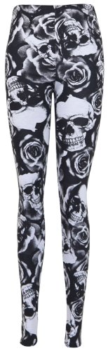 Top Fashion Damen Leggings mit Totenkopf und Rosen Print schwarz weiß - Plus Size - Gr. 44/46 von Purple Hanger