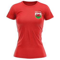 Damen-T-Shirt mit Wales-Flagge, Fußball-T-Shirt für europäische Fans 2020, Retro, Drachen-T-Shirt, Welsh Cymru-Turnier 2021 Gr. M, rot von Purple Print House