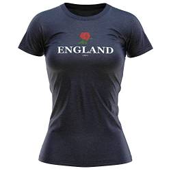 England 1871 Damen T-Shirt English Rose Nations Supporters Rugby Tee Top, navy, M von Purple Print House
