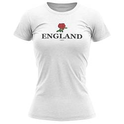 England 1871 Damen T-Shirt English Rose Nations Supporters Rugby Tee Top, weiß, Large von Purple Print House
