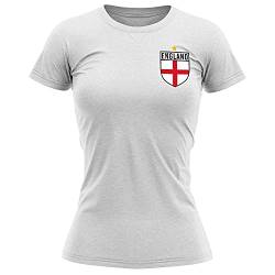 England Shirt Damen – England Flagge Badge T-Shirt – Fußball Land Europäische Fans 2020 Retro Tee Sie – Englisches Turnier 2021 Fußball-Top Gr. M, weiß von Purple Print House