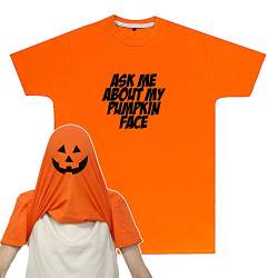Herren T-Shirt mit Aufschrift "Ask me About My Pumpkin", für Halloween, Kostüm-Idee für Männer – einfach schnell und einfach zu tragen Gr. L, Orange von Purple Print House