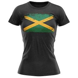 Jamaika Grunge Flag Womens T Shirt, Jamaican Football Supporters, Jamaican Fans Gift idea for Kids, Jamaica Country Flag Top, Football Tee, Schwarz , M von Purple Print House