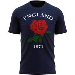 Purple Print House England 1871 Rugby-T-Shirt, England Geburtstagsgeschenke für englischen Rugby-Fan, Rote Rose, Turnier-Outfit, Geschenkidee, National-Shirts für Männer, Frauen und Kinder, navy, L von Purple Print House