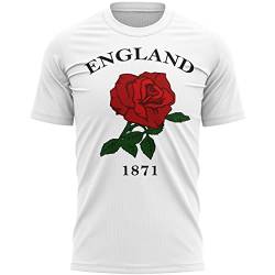 Purple Print House England 1871 Rugby-T-Shirt, England Geburtstagsgeschenke für englischen Rugby-Fan, Rote Rose, Turnier-Outfit, Geschenkidee, National-Shirts für Männer, Frauen und Kinder, weiß, L von Purple Print House