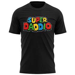 Purple Print House Gamer Dad Gifts Super Daddio T-Shirt für Papa Step from Son Daughter Funny Retro Gaming Herren Gr. M, Schwarz von Purple Print House