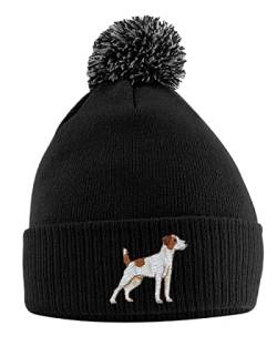 Purple Print House Jack Russell Bommelmütze – Jack Russell Terrier Beanie Mütze mit Bommel – Weihnachten Jack Russell Hundeliebhaber Geschenkidee für Männer Frauen Kinder, Schwarz , Einheitsgröße von Purple Print House